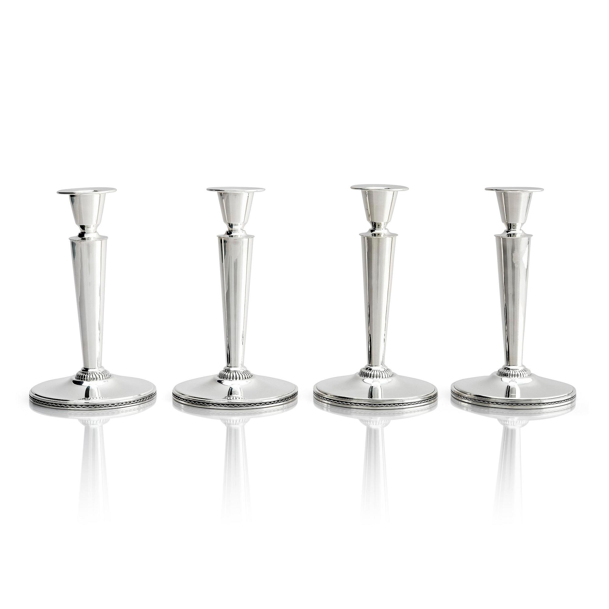 Eric Råström, four silver candlesticks, company CG Råström, Stockholm, Sweden 1965-1973.