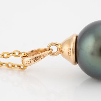 Pendant in 14K gold with cultured Tahitian pearl, with chain.