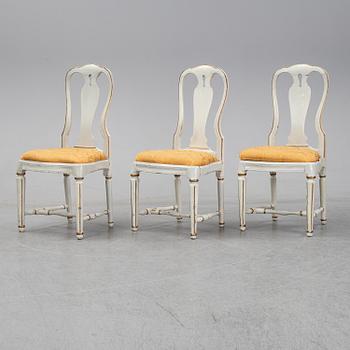 A set of three Swedish rococo / gustavian chairs, second half of the 18th century.