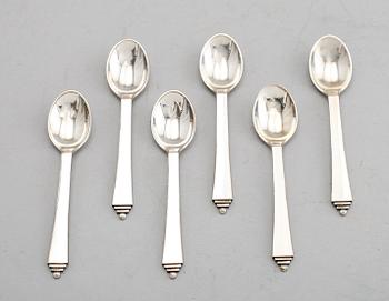 KAFFESKEDAR, 6 st, silver, "Pyramid", Georg Jensen, Danmark. Vikt ca 68 g.