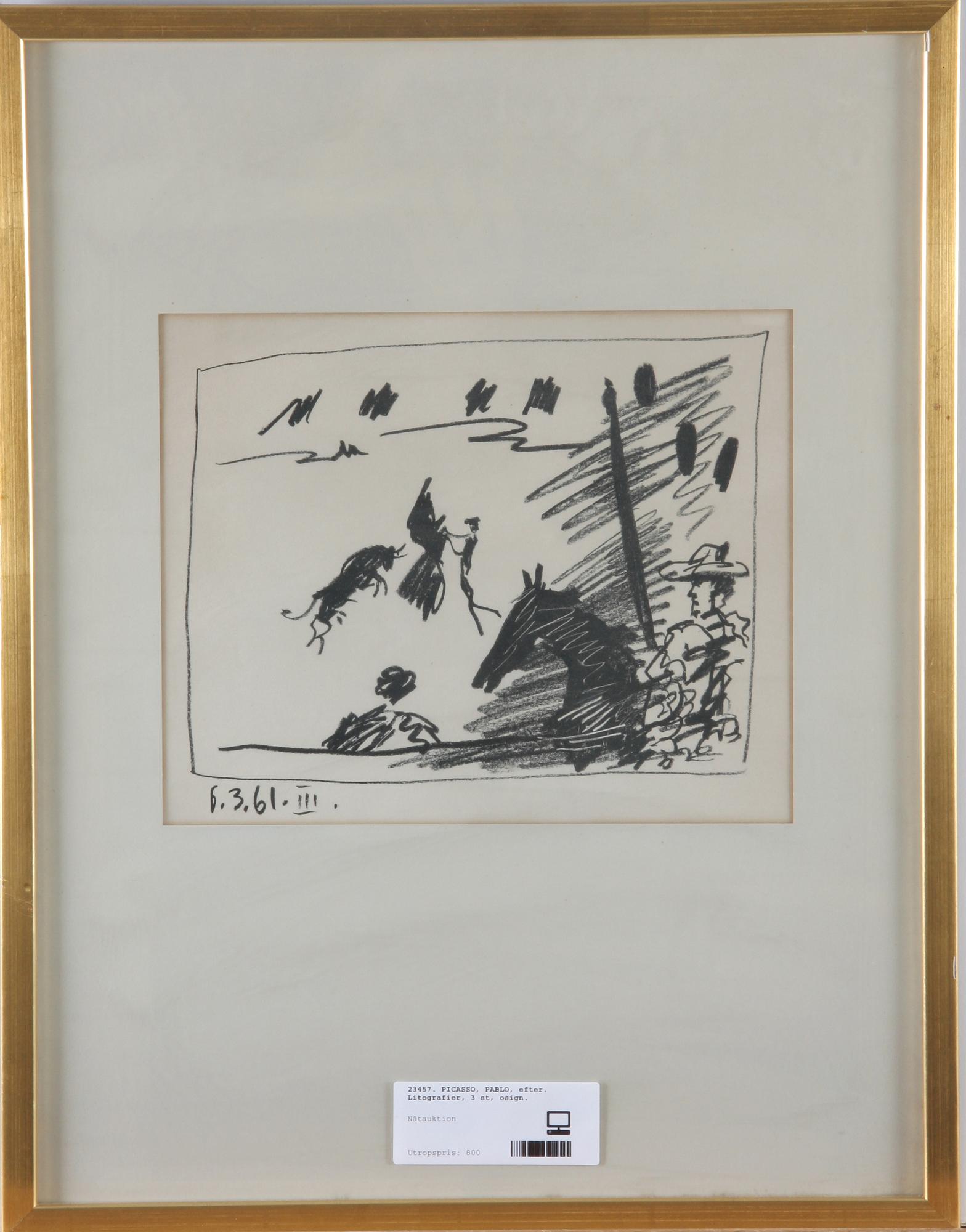 PICASSO, PABLO, efter. Litografier, 3 st, osign.