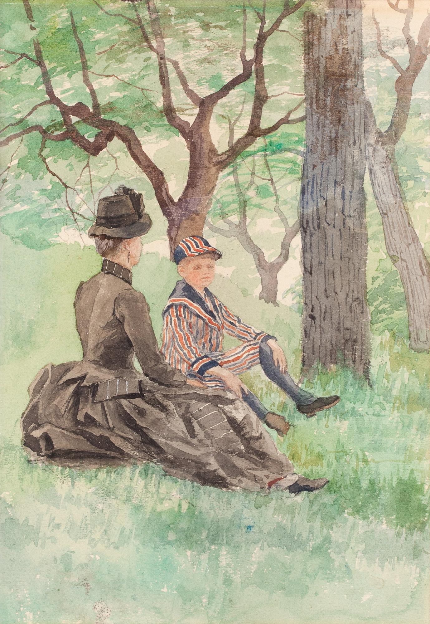 Fanny Hjelm, Mother and son in a forest glade.