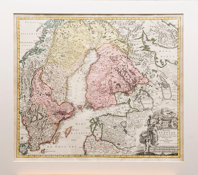 KARTA, Regni Sueciae, Johann Baptist Homann, 1700-tal.