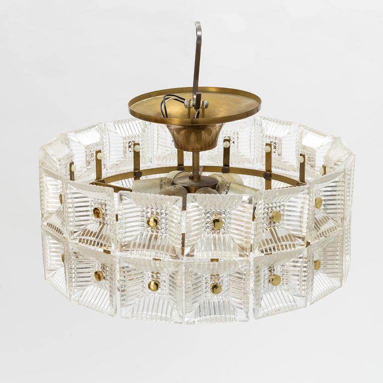 Carl Fagerlund, a glass and brass ceiling light, Orrefors, 1960'/70's.