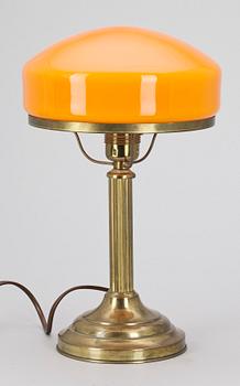 BORDSLAMPA, gulmetall och glas, 1900-talets första hälft.