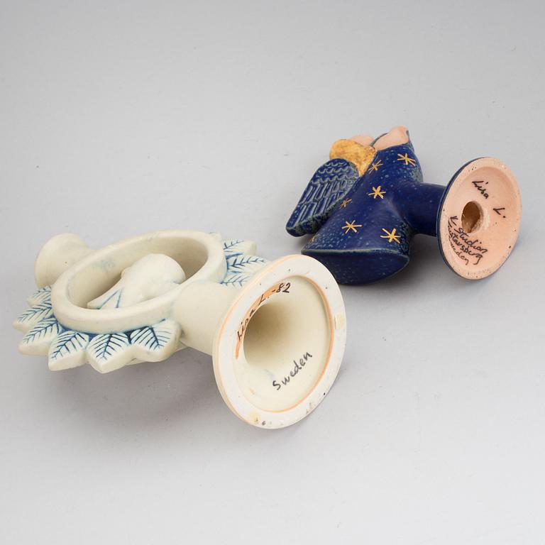 Two stoneware candlesticks designed by Lisa Larson for Gustavsberg.