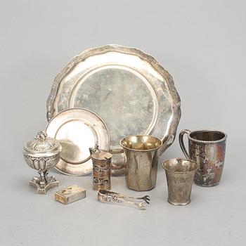 PARTI SILVER, 9 delar, blandade nationaliteter, 1800/1900-tal. Total vikt ca 796 gram.