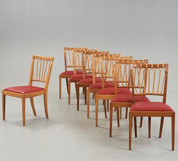 Josef Frank, A set of eight Josef Frank valnöt and rattan chairs, Svenskt Tenn, model 1165.