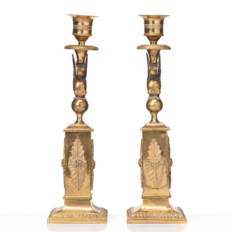 A pair of late Gustavian candlesticks, early 19 century.