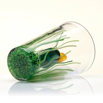 Ernst Billgren, "And i vas" (Duck in vase), a glass sculpture, ed. 29/30, Kosta Boda, Sweden.