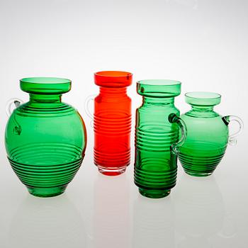 TAMARA ALADIN, VASER, 4 st, glas, "Kleopatra", Riihimäen Lasi, 1970-73. Serien formgiven 1969.