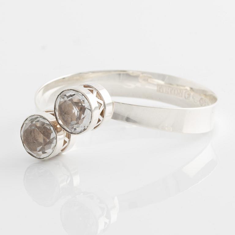 Alton, bracelet and ring, silver and faceted rock crystal.