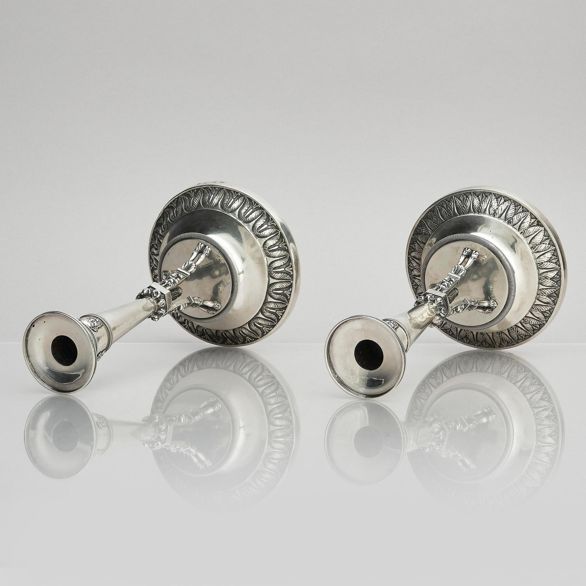 A pair of German silver candlesticks, mark of Johann Martin Schott Frankfurt am Main (active 1815-1822).