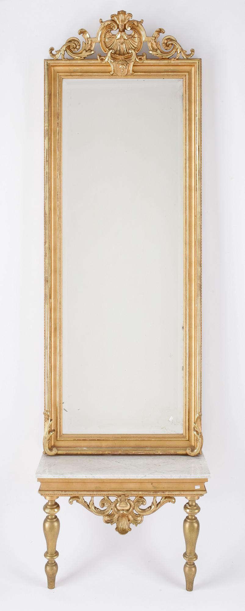SPEGEL med KONSOLBORD, nyrokoko, 1800-talets slut.