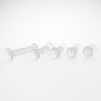 Timo Sarpaneva, a set of five Festivo' glass candlesticks for Iittala.