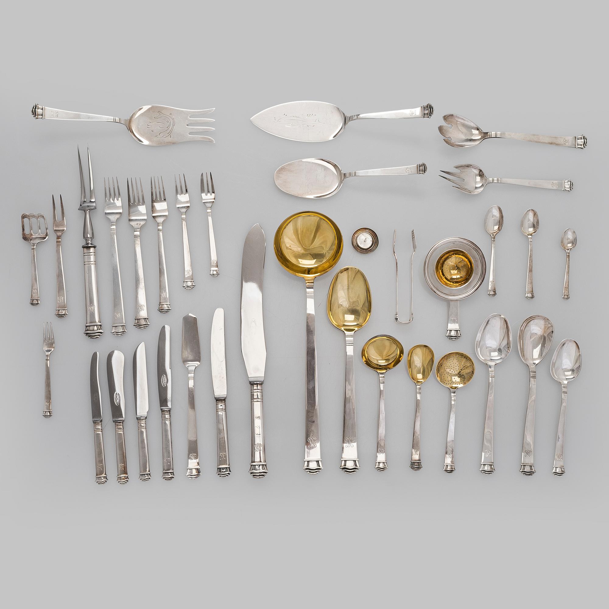 A 199-piece set silver cutlery, E. Oksanen Vyborg, 1937.