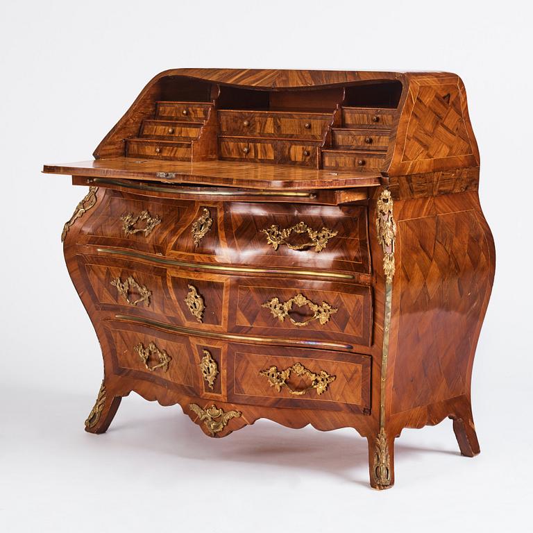 A rosewood and gilt-brass mounted rococo secretaire by G. Foltiern (master in Stockholm 1771-1804).