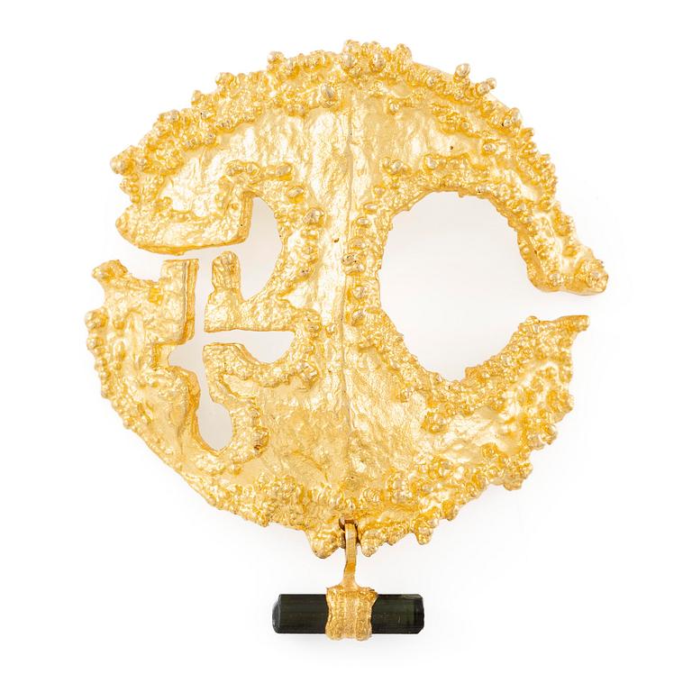 Björn Weckström brooch 18K gold with tourmaline "Inkasol", for Lapponia.