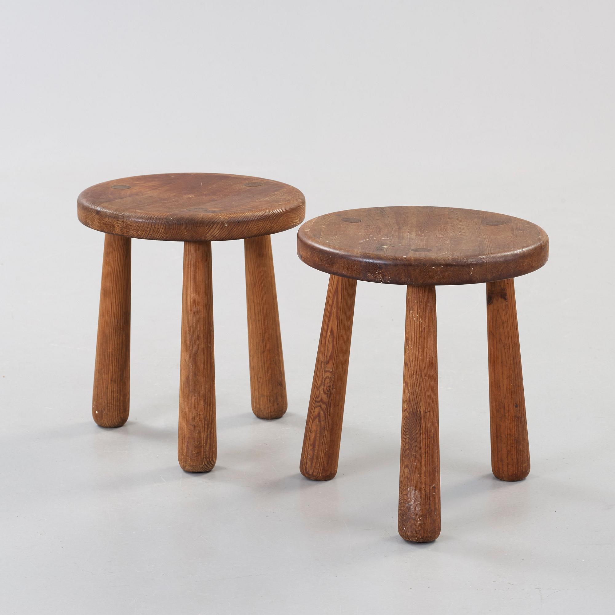 Axel Einar Hjorth, A pair of 'Utö' stained pine stools, Nordiska Kompaniet, NK, Sweden 1930's.