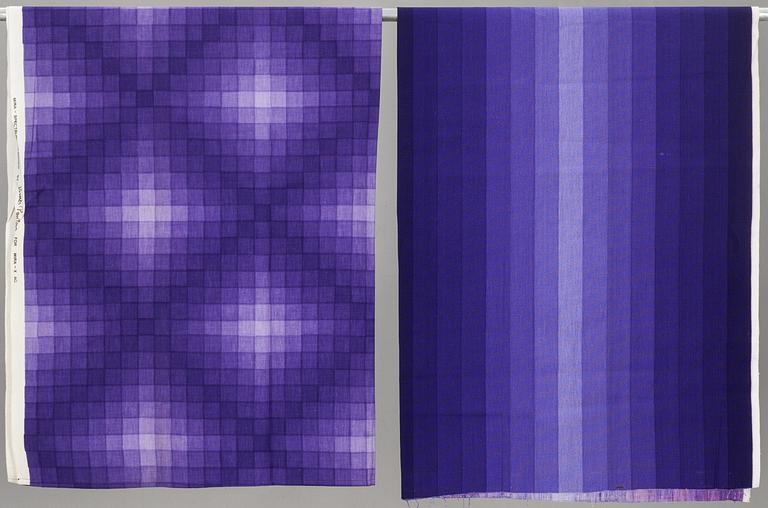 GARDINLÄNGDER, 2 st och PROVBITAR, 8 st, bommulskretong, Verner Panton för Mira-X.