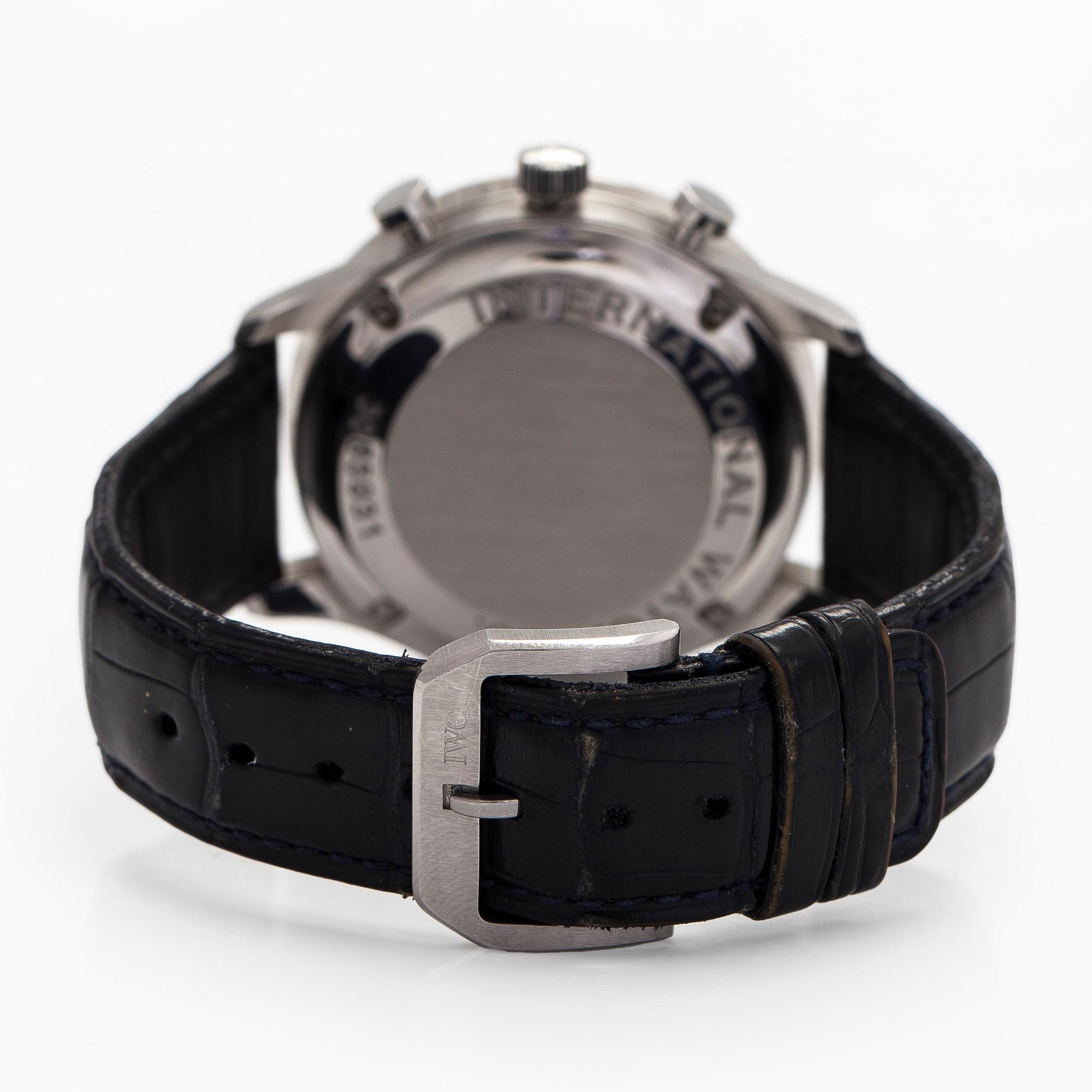 IWC, Portuguese, chronograph, wristwatch, 41 mm, steel, automatic, sapphire crystal.