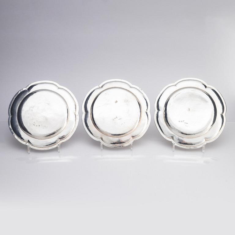 Six Swedish silver plates, marks of Arvid Floberg 1788.