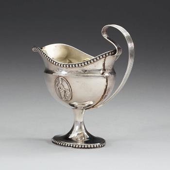 A Swedish 18th century parcel-gilt cream-jug, makers mark of Anders Fredrik Weise, Stockholm 1794.