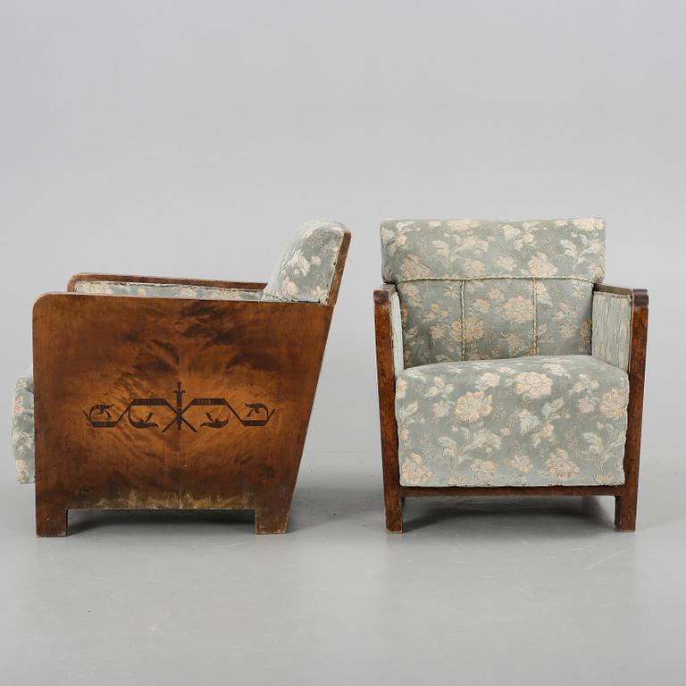 FÅTÖLJER, ett par, art déco, 1920/30-tal.