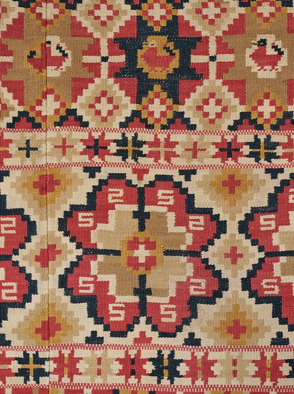 A BEDCOVER, double-interlocked tapestry, "Dubbelstjärnor", ca 179,5-182-5 x 120-121,5 cm, north eastern Scania (Sweden).