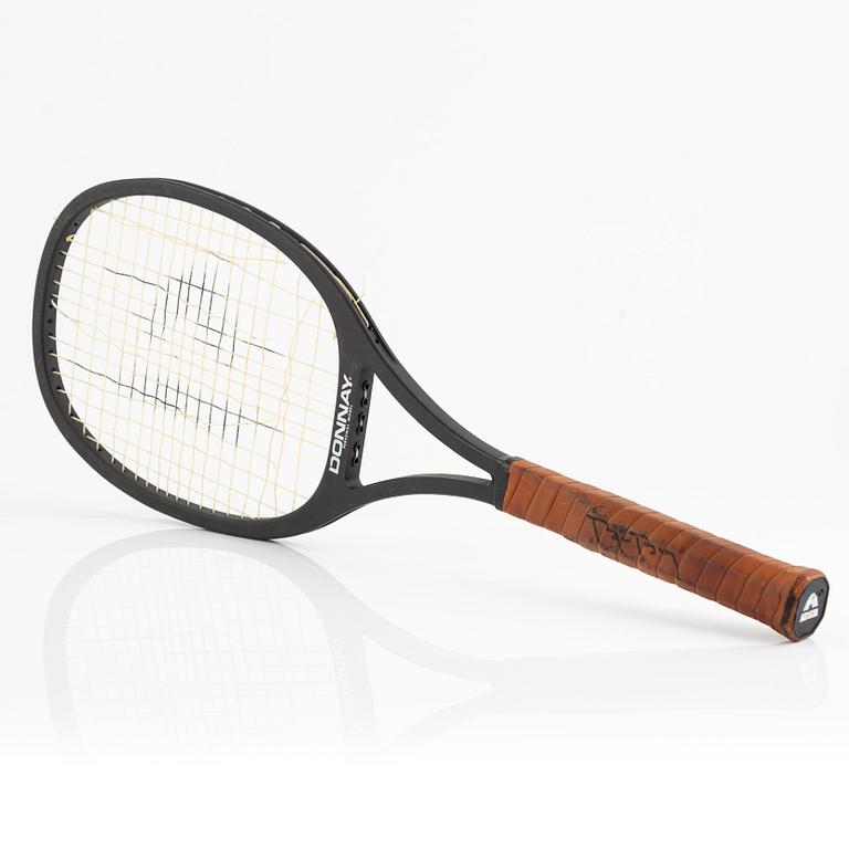 Tennis racket, Signed by Björn Borg. Donnay. Customized wood raquet, Over Size.