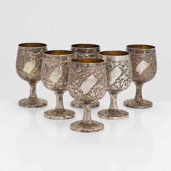 Pekka Turtiainen, a silver ewer and six goblets, Finland 1977.