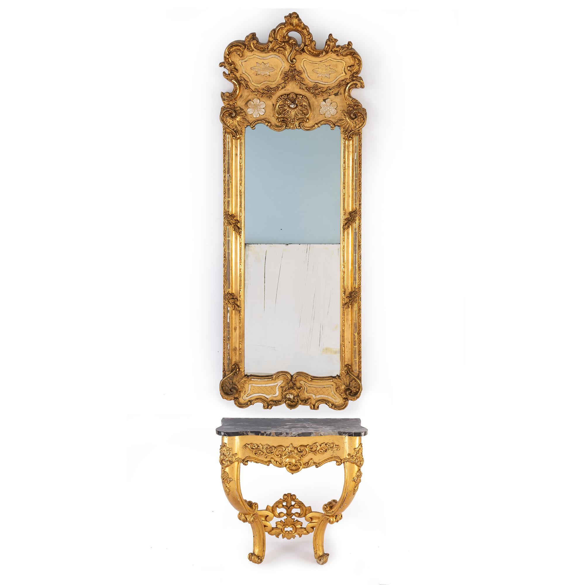 A late 19th century mirror and console table.