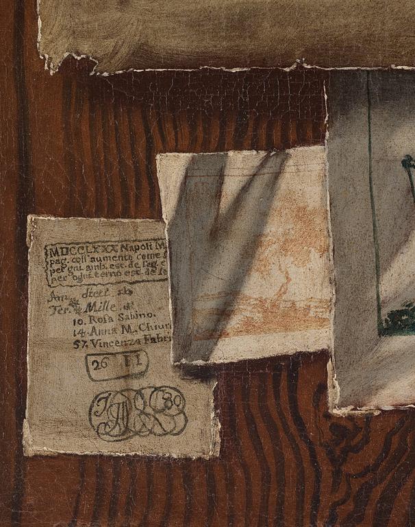 Sebastiano Lazarri Attributed to, Trompe l'oeil wit drawings and playing cards a pair.