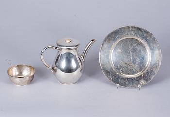 KANNA, SKÅL samt FAT, silver, 1900-tal.