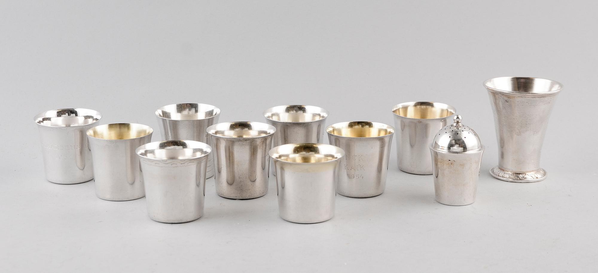 SAMLING SILVERFÖREMÅL, 11 del. Tot vikt ca 266 g.