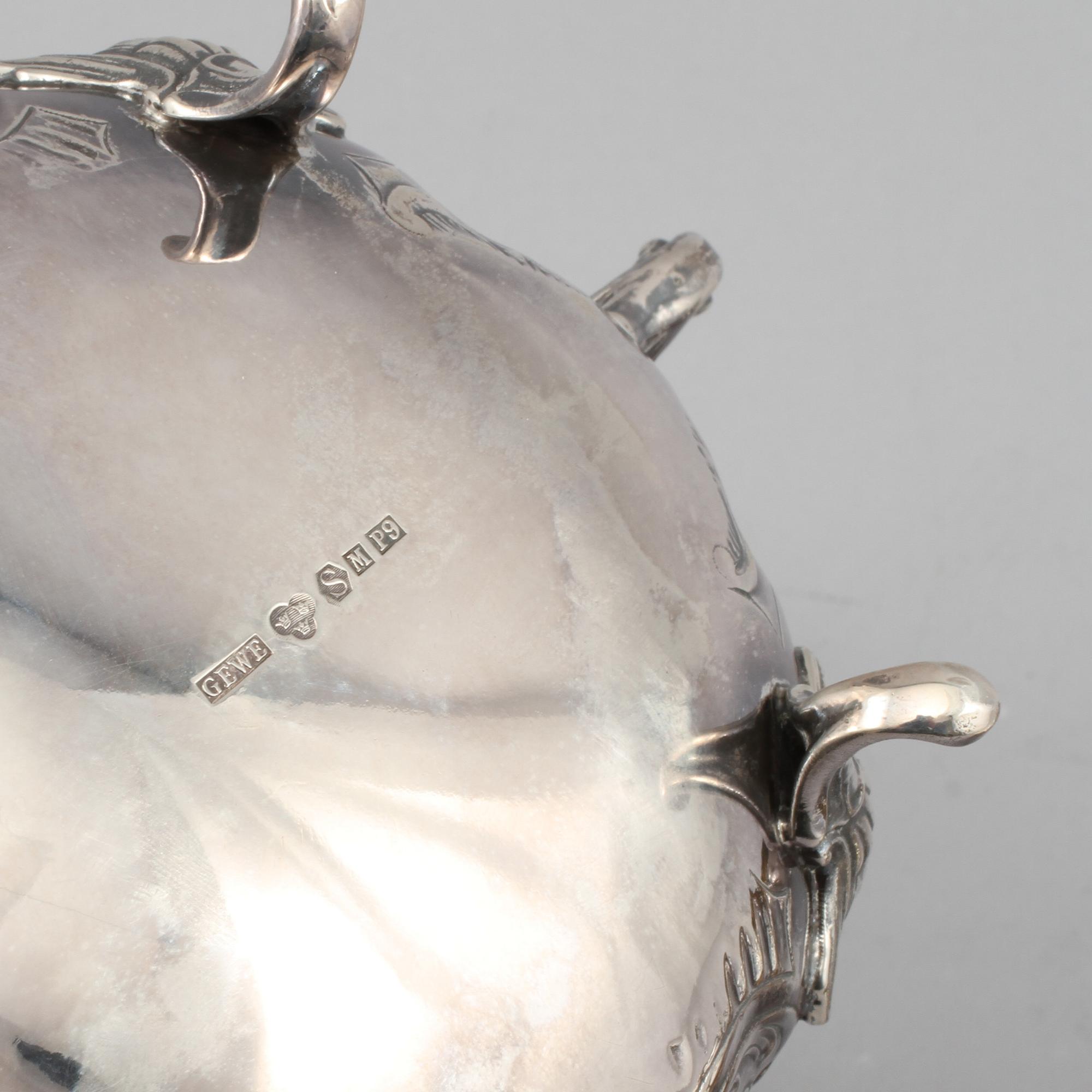 KAFFESERVIS, 4 delar, silver, rokokostil, Gewe, Malmö, 1965/1968, total vikt 1435 gram.