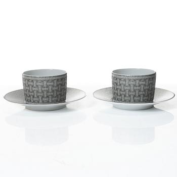 Hermès, cups with saucers, a pair, "Mosaique au 24".