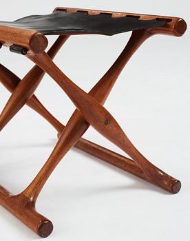 Poul Hundevad, a "Guldhøj" teak and leather Folding Stool for Vamdrup, Denmark 1960's.