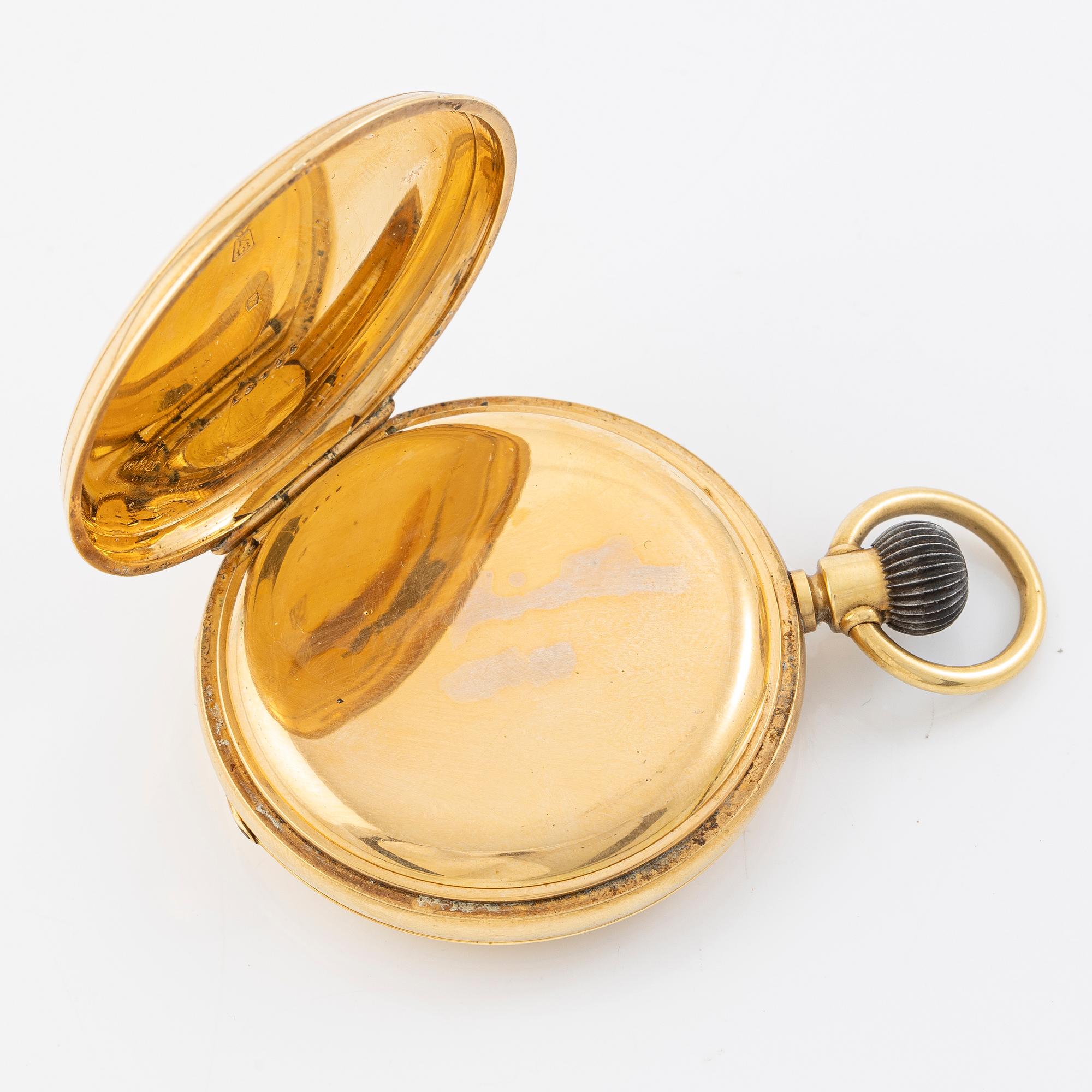 Pocket watch, hunter, 18K gold, 50 mm.