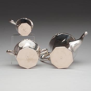 A C.G. Hallberg Art Nouveau 3 pcs silver coffee service, Stockholm 1916.