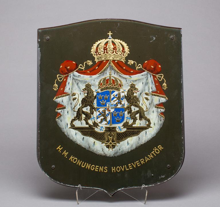 SKYLT, glas, "Kunglig Hovleverantör", 1800-talets slut.