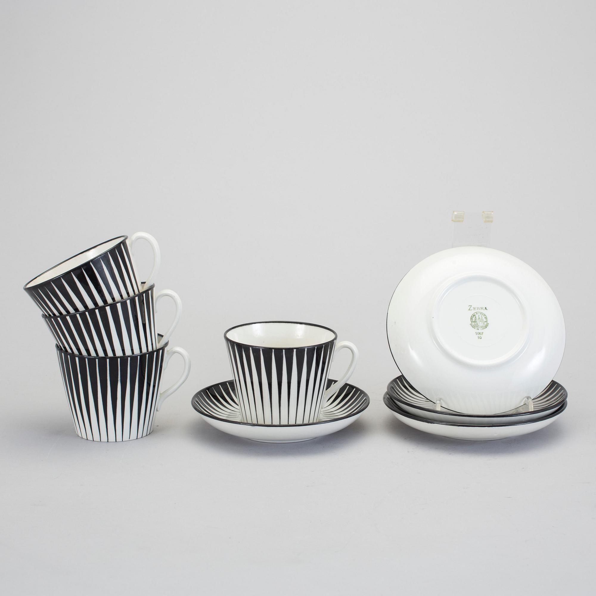EUGEN TROST, koppar med fat, 4 st, "Zebra", Gefle, 1955-67.