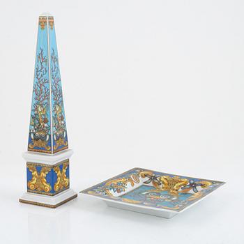 Versace, a "Les Tresors de la Mer" porcelain obeslique and tray, for Studio-line Rosenthal, Germany.