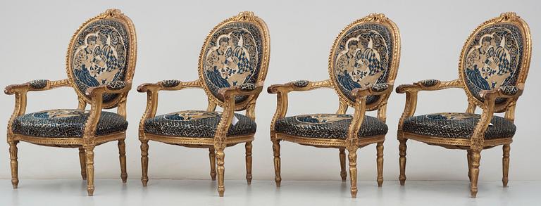 SALONGSGRUPP, 5 delar, Louis XVI-stil, trol. sydeuropa och omkring sekelskiftet 1800/1900.