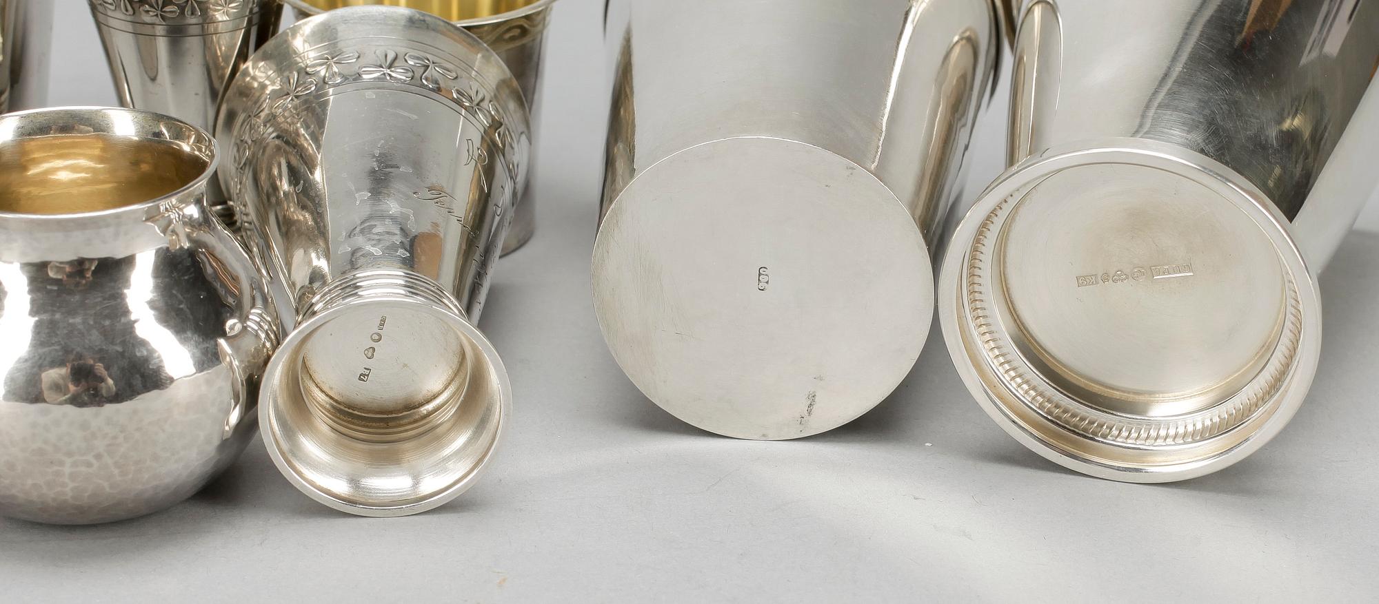 SAMLING SILVERBÄGARE, 9 st, bla K. Anderson, Stockholm 1917 och Liljedahl, 1967. Tot ca 447 gram.