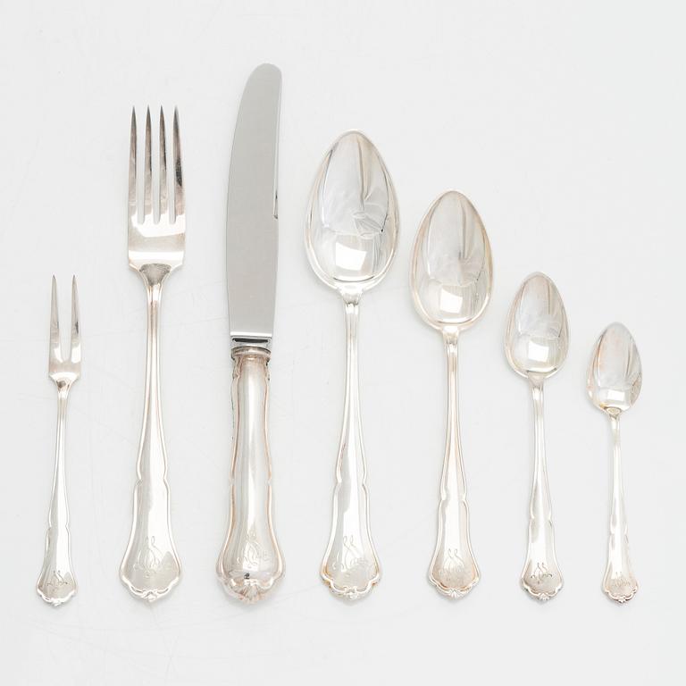 A 56-piece set of 'Chippendale' silver cutlery,  Auran Kultaseppä, Turku and Kultakeskus Hämeenlinna 1975-82.