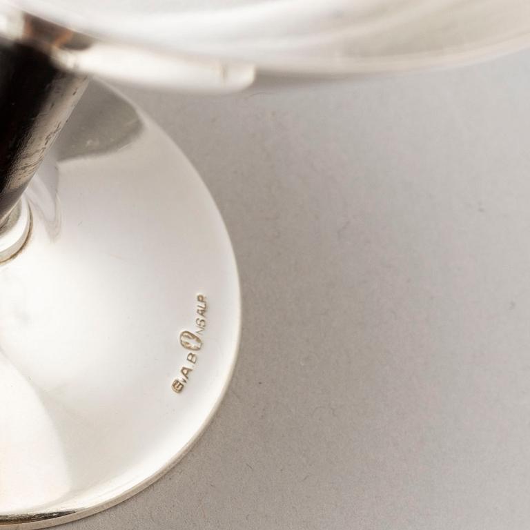 FOLKE ARSTRÖM, cocktailglas, 6 st, samt  bricka, nysilver, 1930/40-tal.