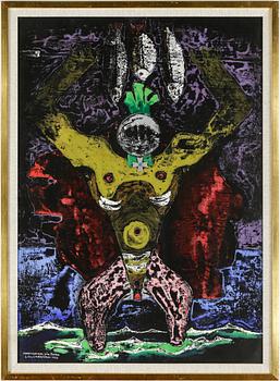 Lambert Werner · LAMBERT WERNER, "Harpunerare från Malta", gouache med collage, signerad och daterad 1973.