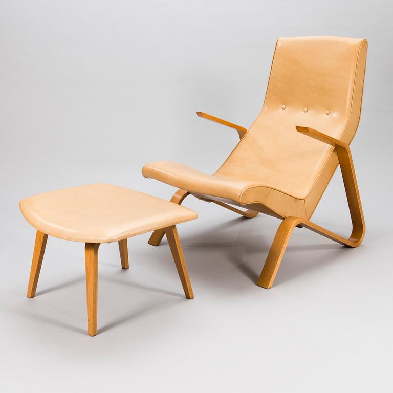 EERO SAARINEN, nojatuoli ja rahi, "Grasshopper", lisenssivalmistaja Tetrimäki Oy.