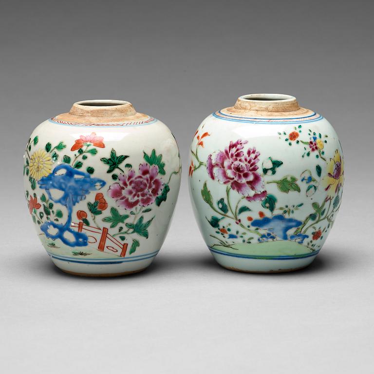 Two famille rose caddies, Qing dynasty, 18th century.